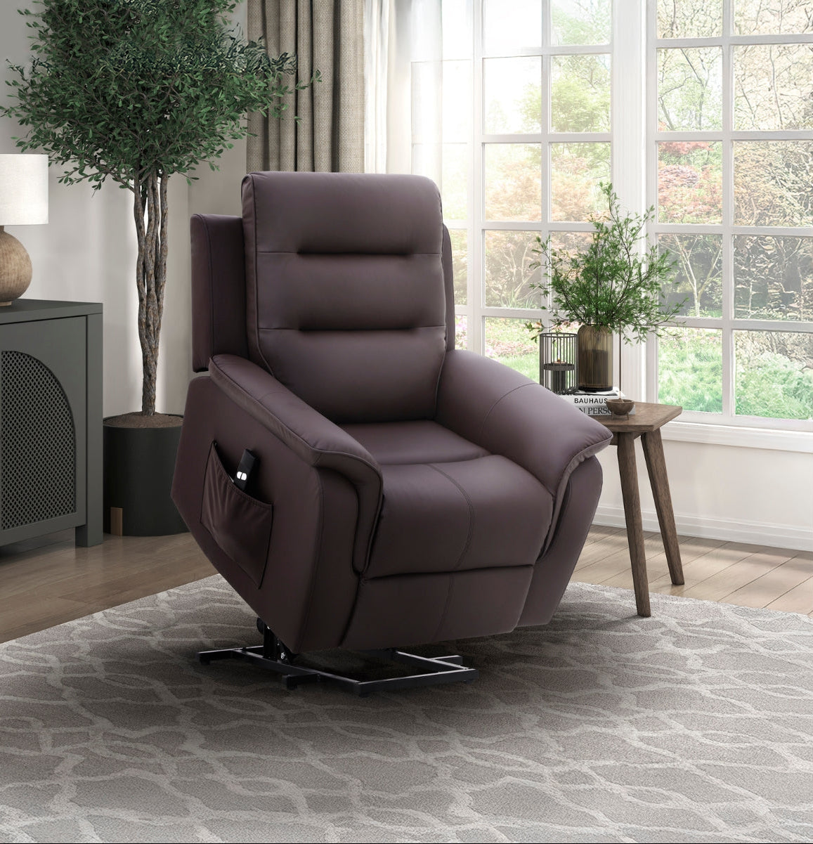 Tudor Brown Faux Leather Power Lift Chair Reclining Seating MAZ