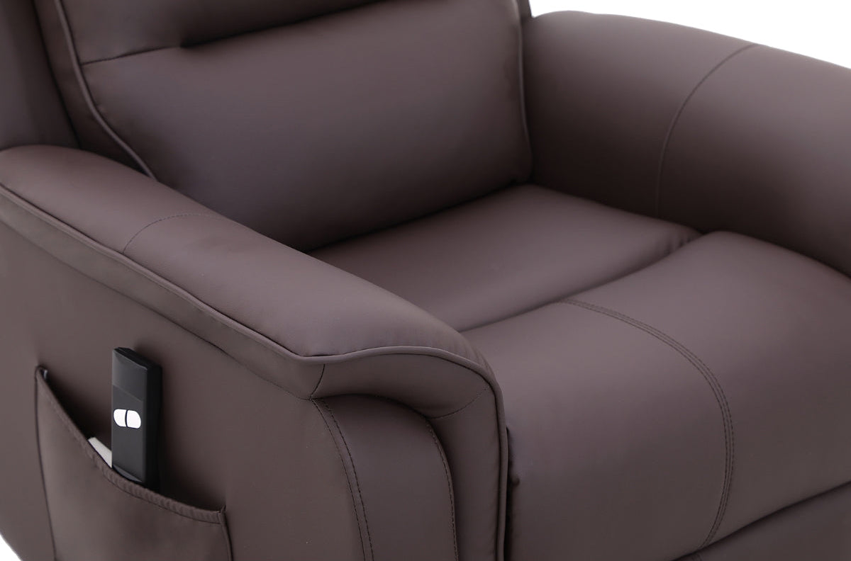 Tudor Brown Faux Leather Power Lift Chair - MJM Furniture
