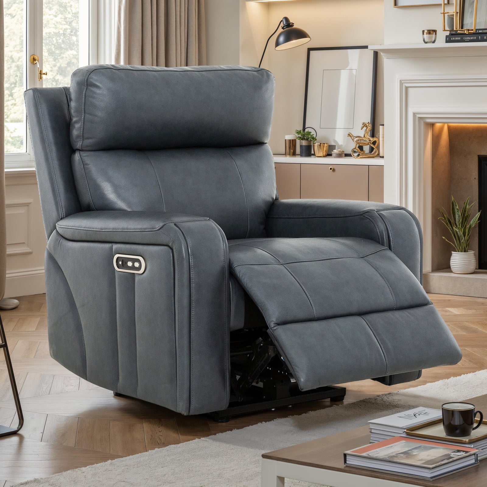 Brooks 37" Blue Leather Power Glider Reclining Chair - MJM Furniture