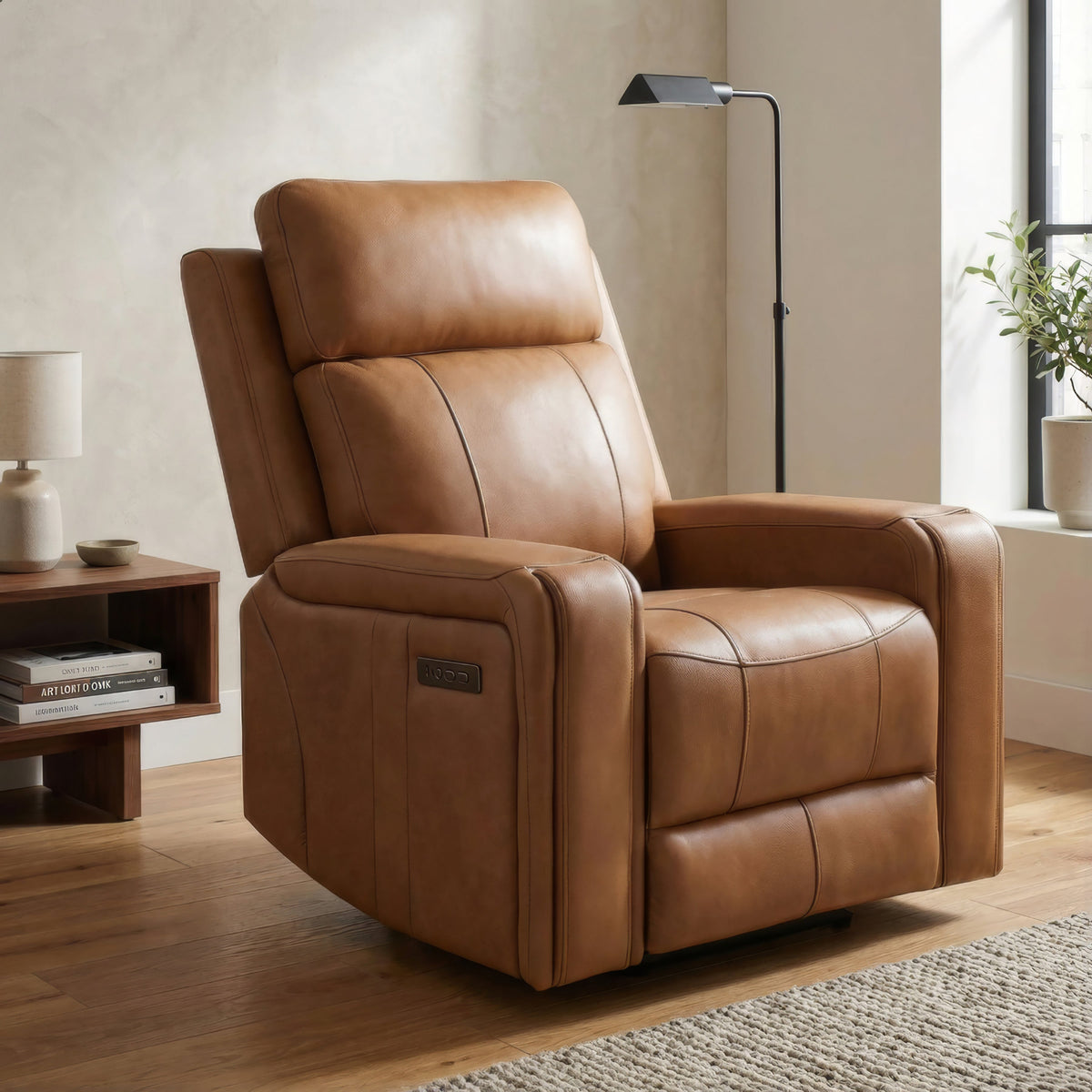 Brooks 37" Cognac Leather Power Glider Reclining Chair - MJM Furniture
