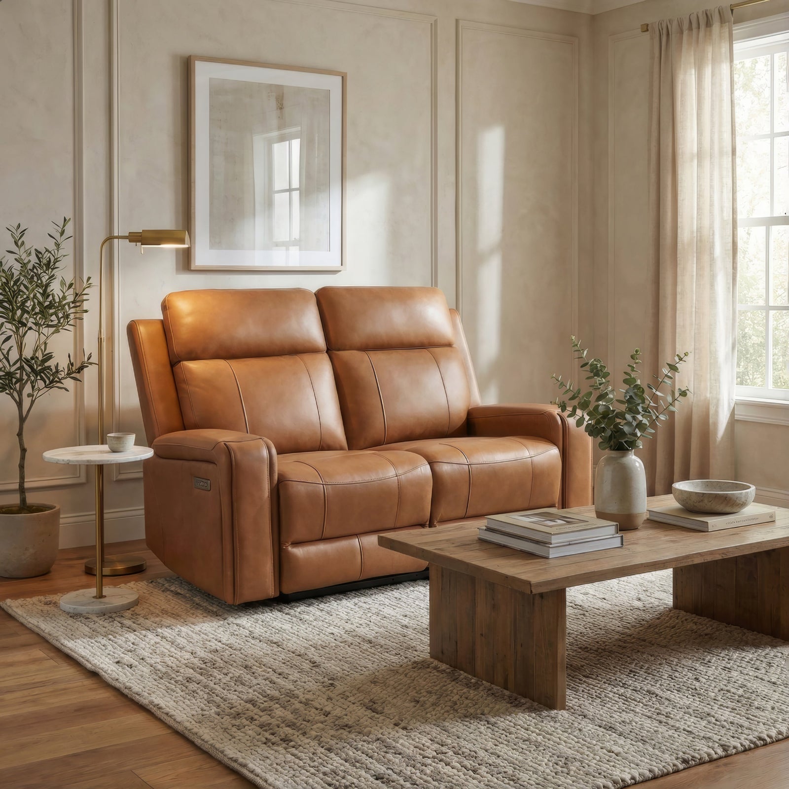 Brooks 58" Cognac Leather Power Reclining Loveseat - MJM Furniture