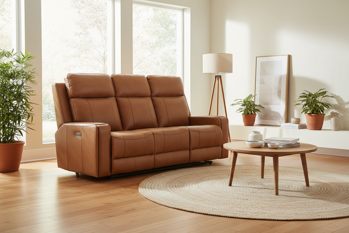 Brooks 78" Cognac Leather Power Reclining Sofa - MJM Furniture
