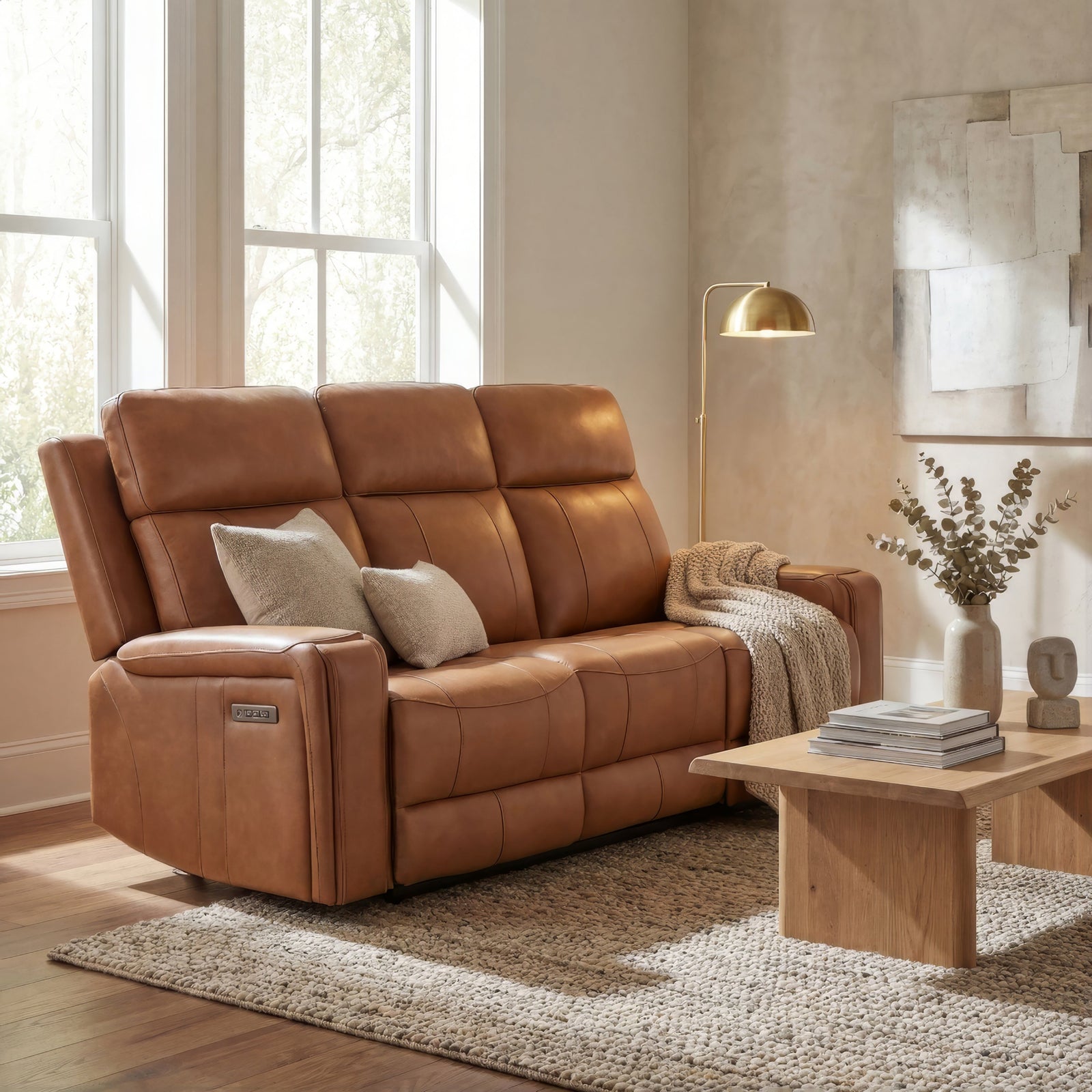 Brooks 78" Cognac Leather Power Reclining Sofa - MJM Furniture