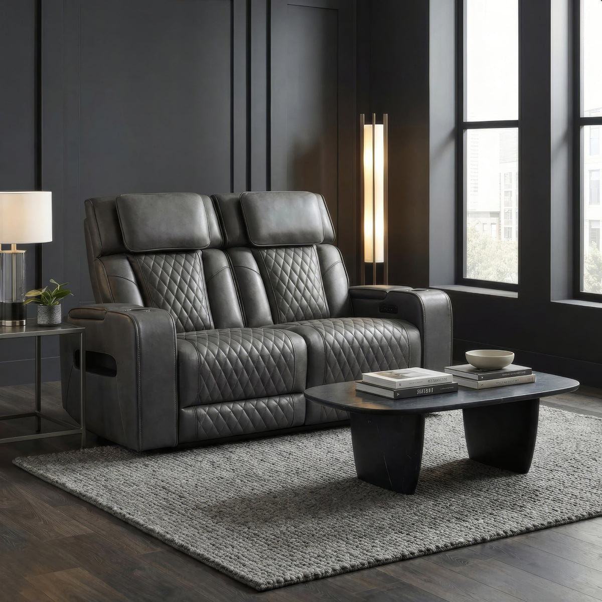 Emerson 58" Charcoal Power Reclining Loveseat - MJM Furniture