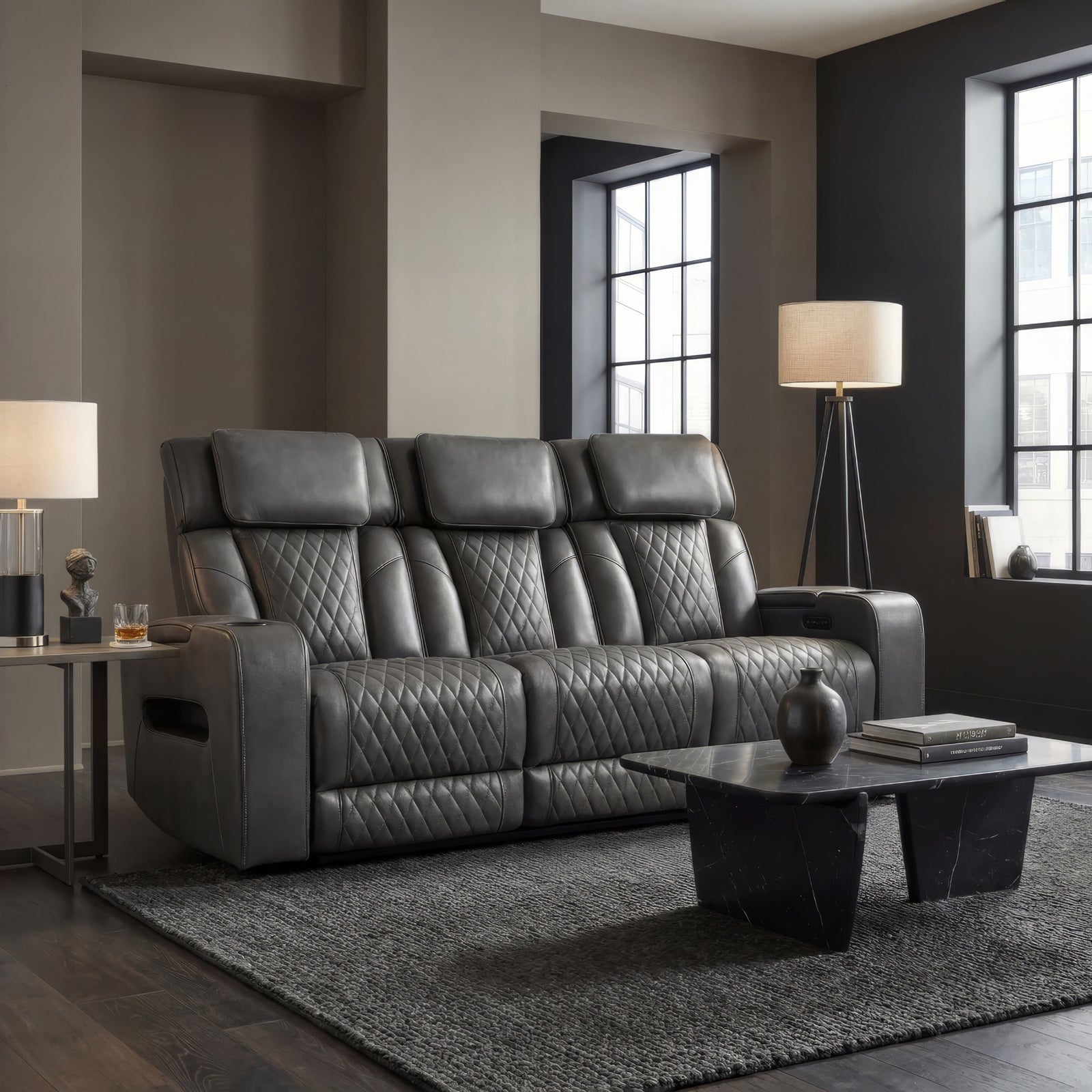 Emerson 78" Charcoal Power Reclining Sofa - MJM Furniture