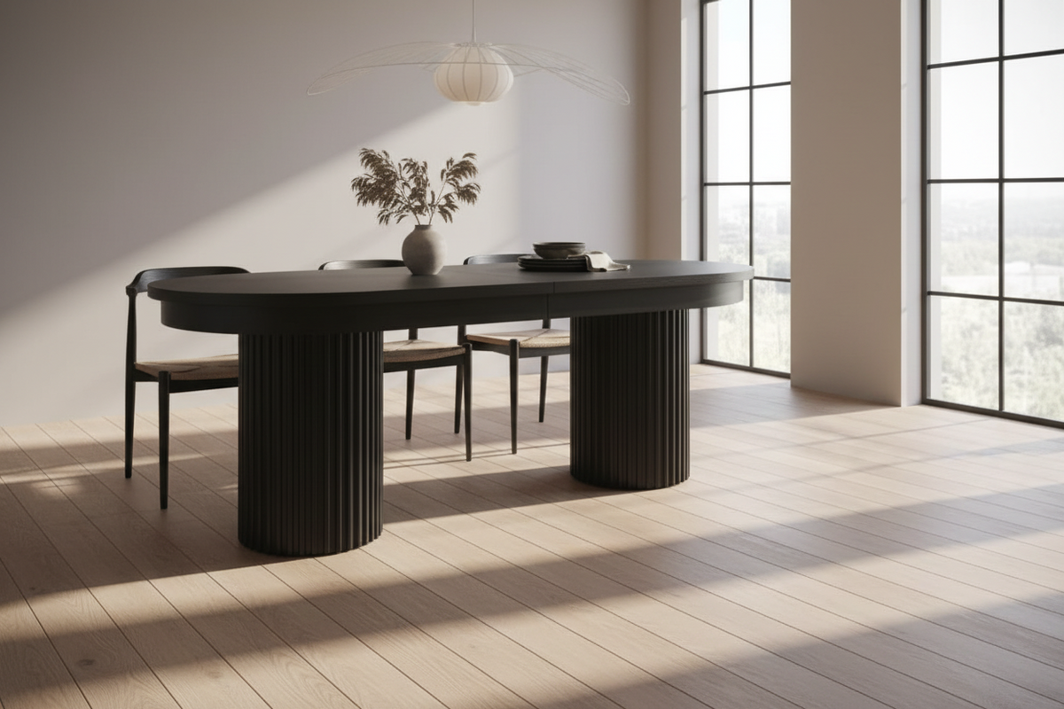 Colton 83"/101" Black Oval Double Pedestal Dining Table