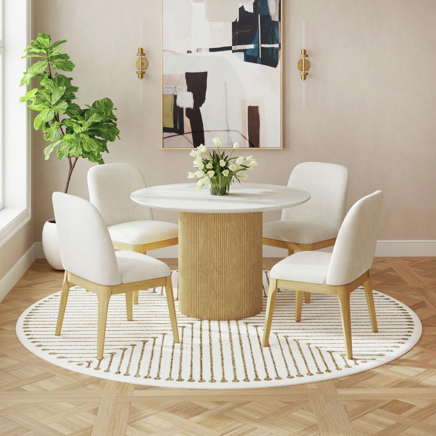 Quinn 47" Natural Faux Marble Round Dining Table - MJM Furniture