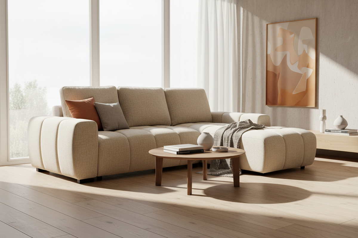 Ellis Beige Sleeper Sectional - MJM Furniture