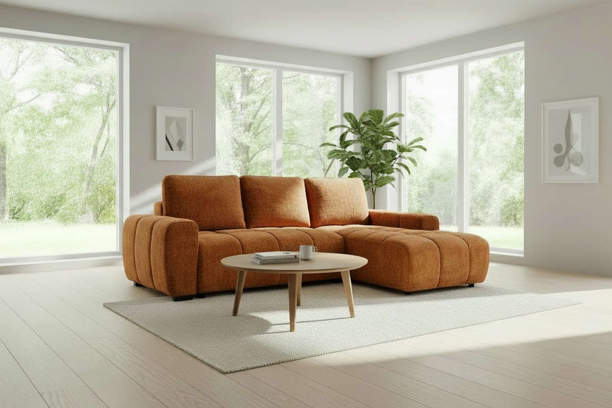 Ellis Burnt Orange Sleeper Sectional - MJM Furniture