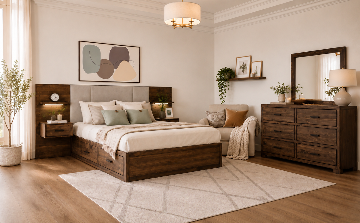 Oliver Pine Lift Storage Bed & 2 Nightstands - MJM Furniture