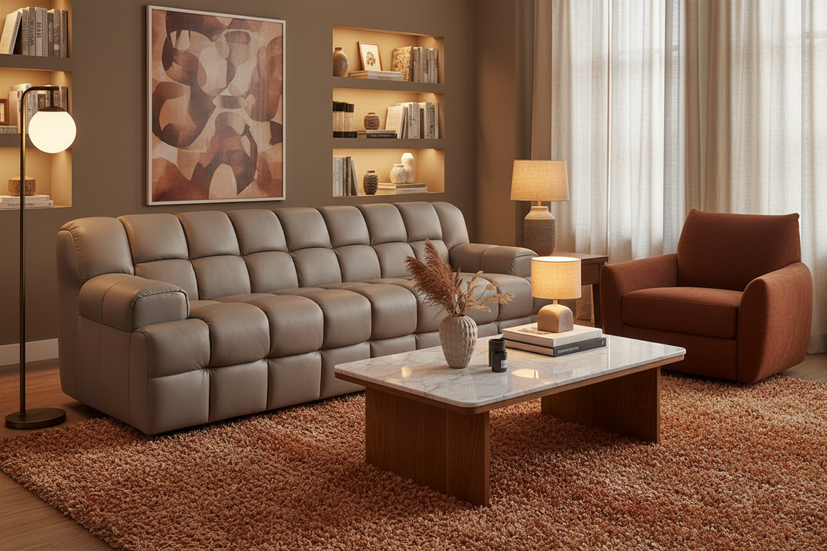 Rubix Stone Leather Sofa - MJM Furniture