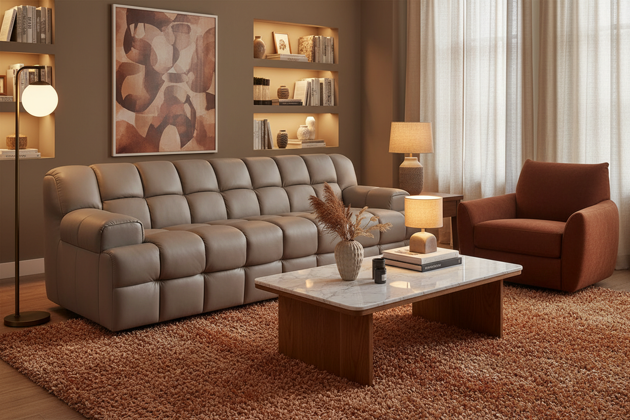 Rubix 92.5” Stone Premium Leather Sofa - MJM Furniture