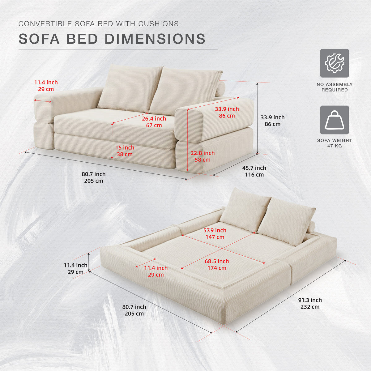 Convertible Beige Sofa Bed