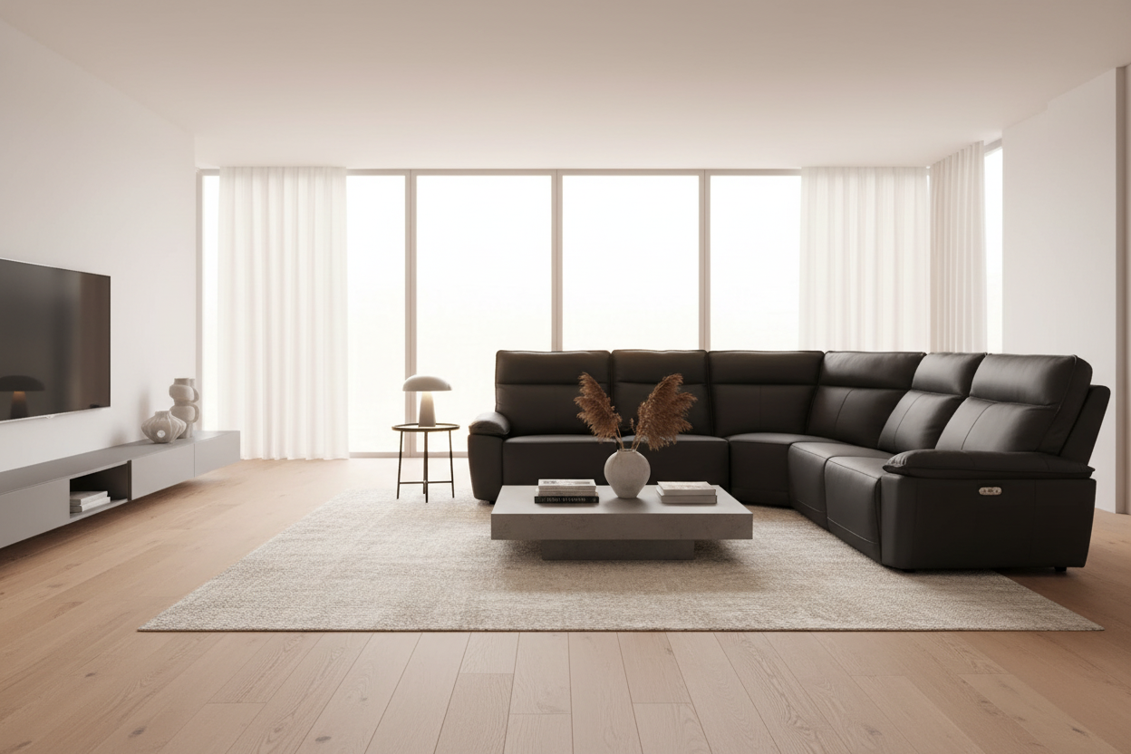 Teatro Black Leather 6 Piece Power Reclining Sectional - MJM Furniture