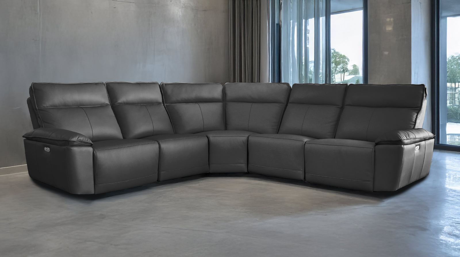Teatro Black Leather 6 Piece Power Reclining Sectional - MJM Furniture