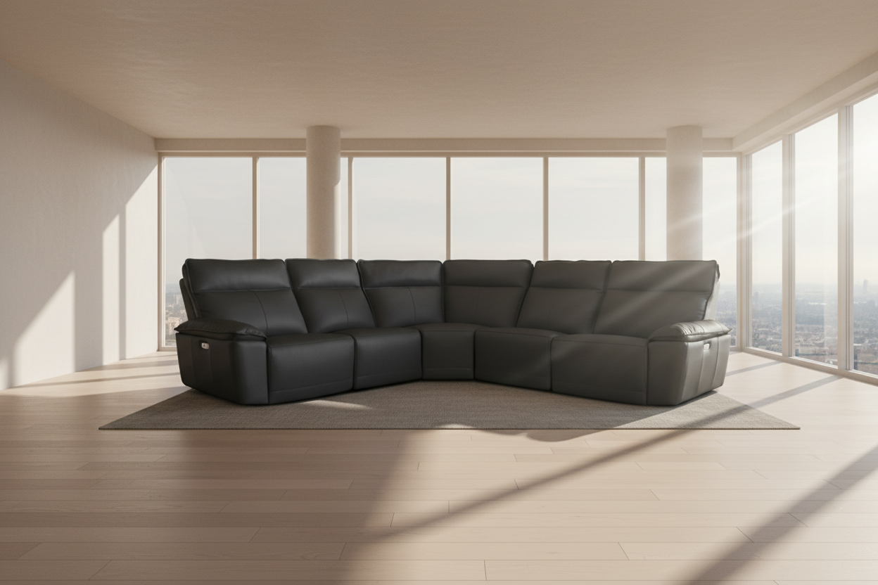 Teatro Black Leather 6 Piece Power Reclining Sectional - MJM Furniture