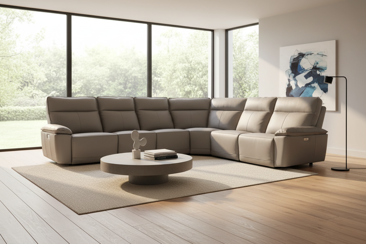 Teatro Clay Leather 6 Piece Power Reclining Sectional - MJM Furniture