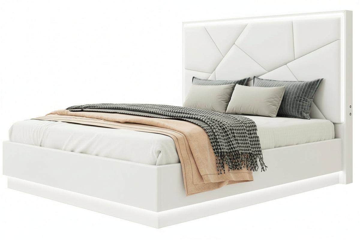 Stellar White LED Upholstered Storage Bed - MJM Furniture