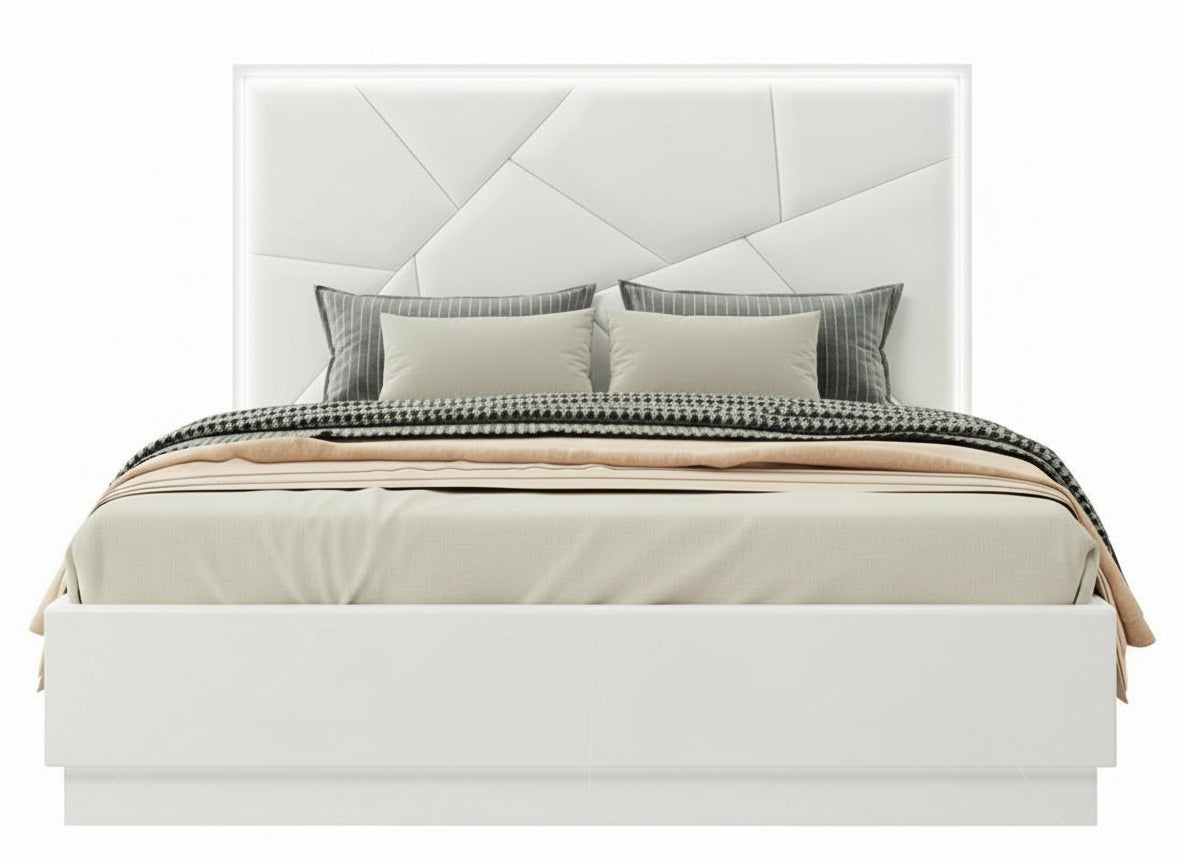 Stellar White LED Upholstered Storage Bed - MJM Furniture