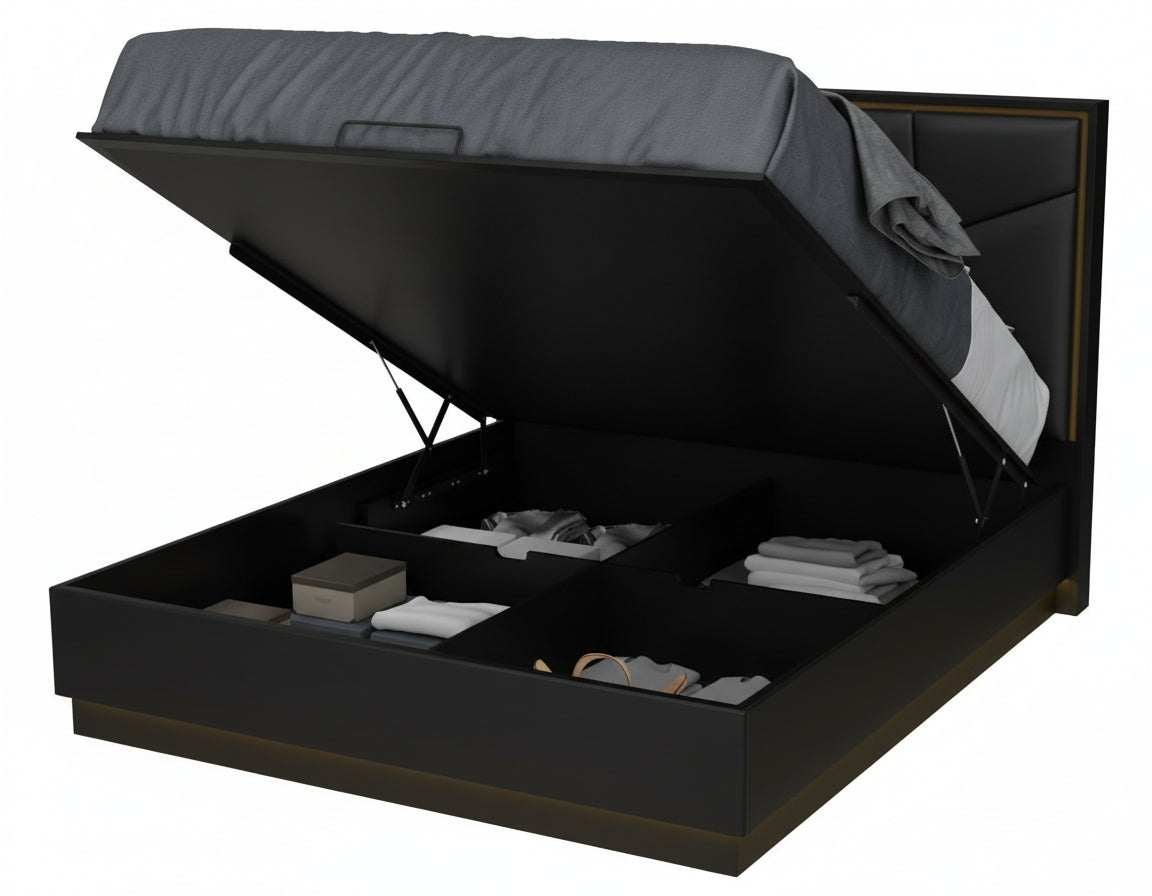 Stellar Black LED Upholstered Storage Bed - MJM Furniture