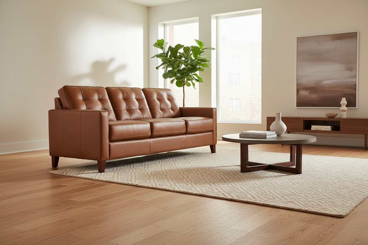 Aiden 79.5” Warm Brown Premium Leather Sofa - MJM Furniture
