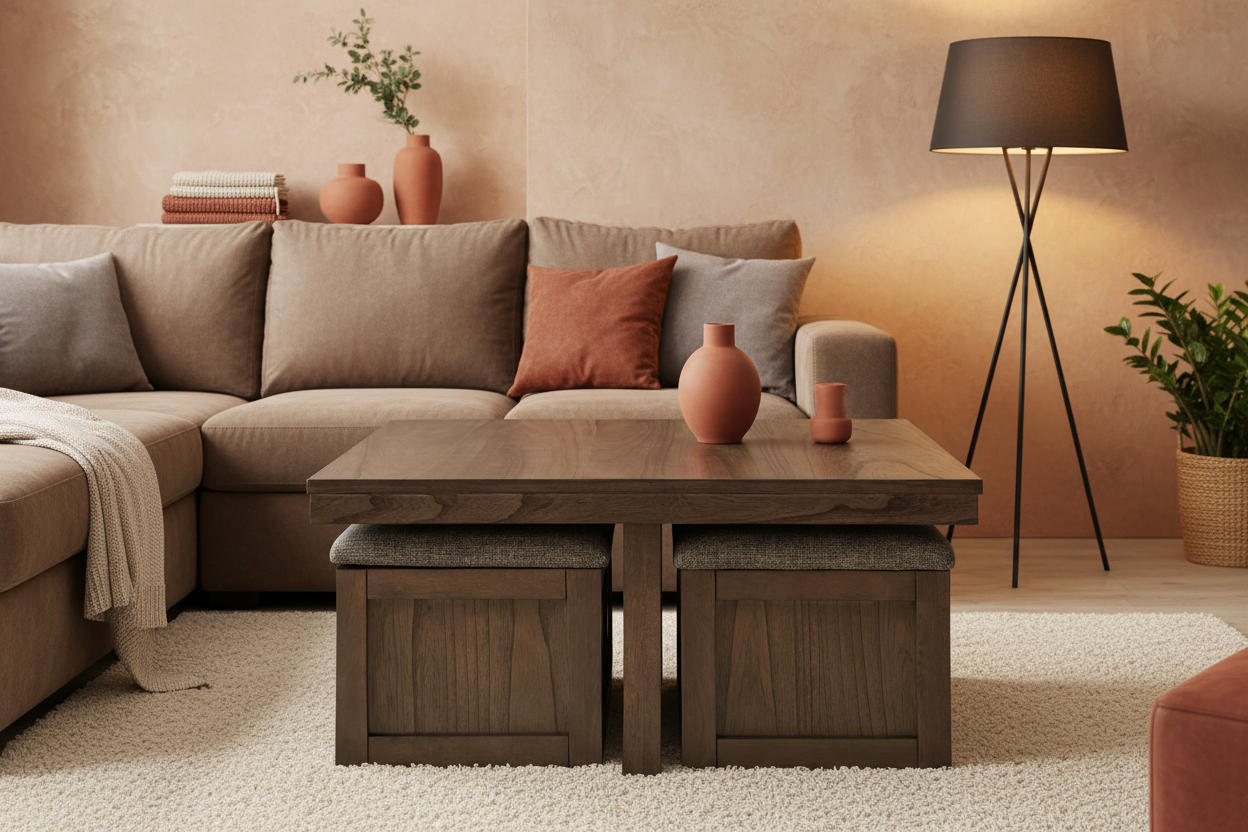 Boardernest 40” Square Coffee Table w/4 Stools - MJM Furniture