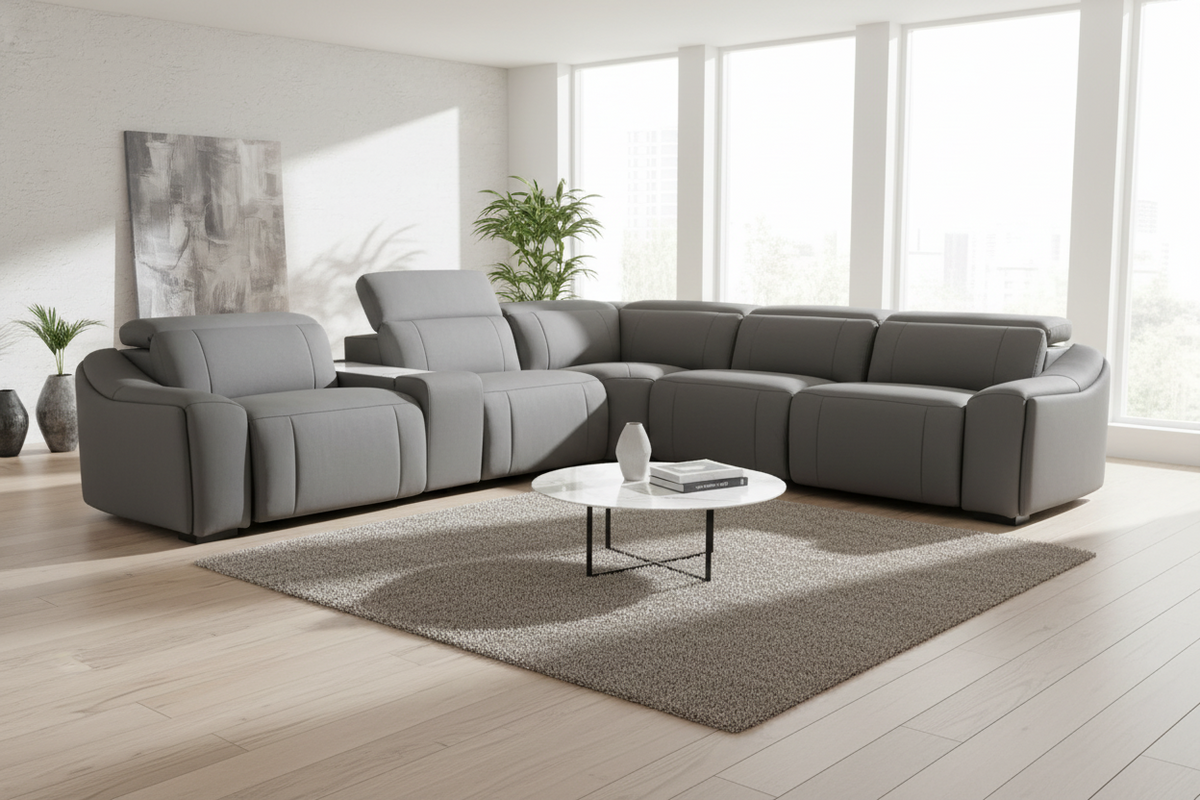 Boe Gray Leather Power Reclining Sectional - MJM Furniture