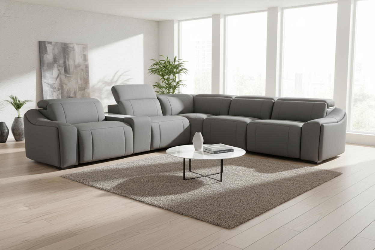Boe Gray Leather Power Reclining Sectional - MJM Furniture