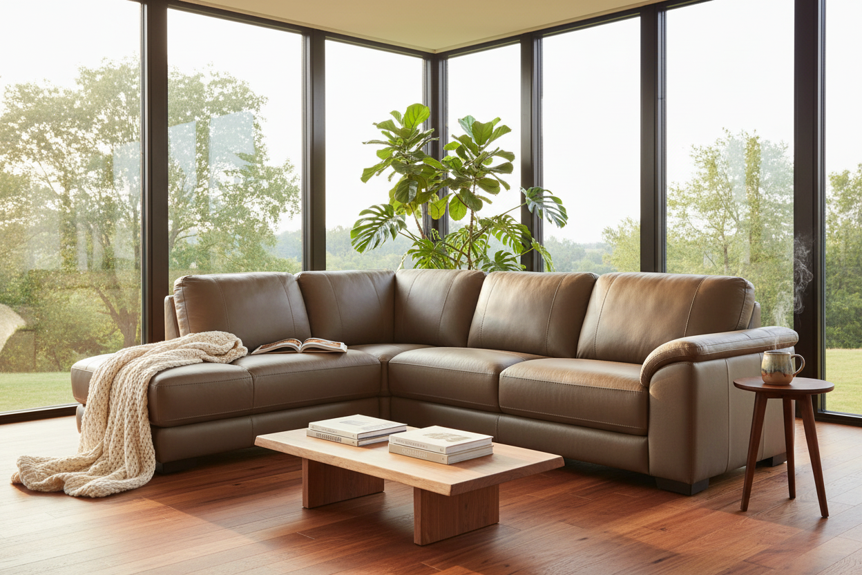 Liam 120" Brown Top Grain Leather Sectional - MJM Furniture