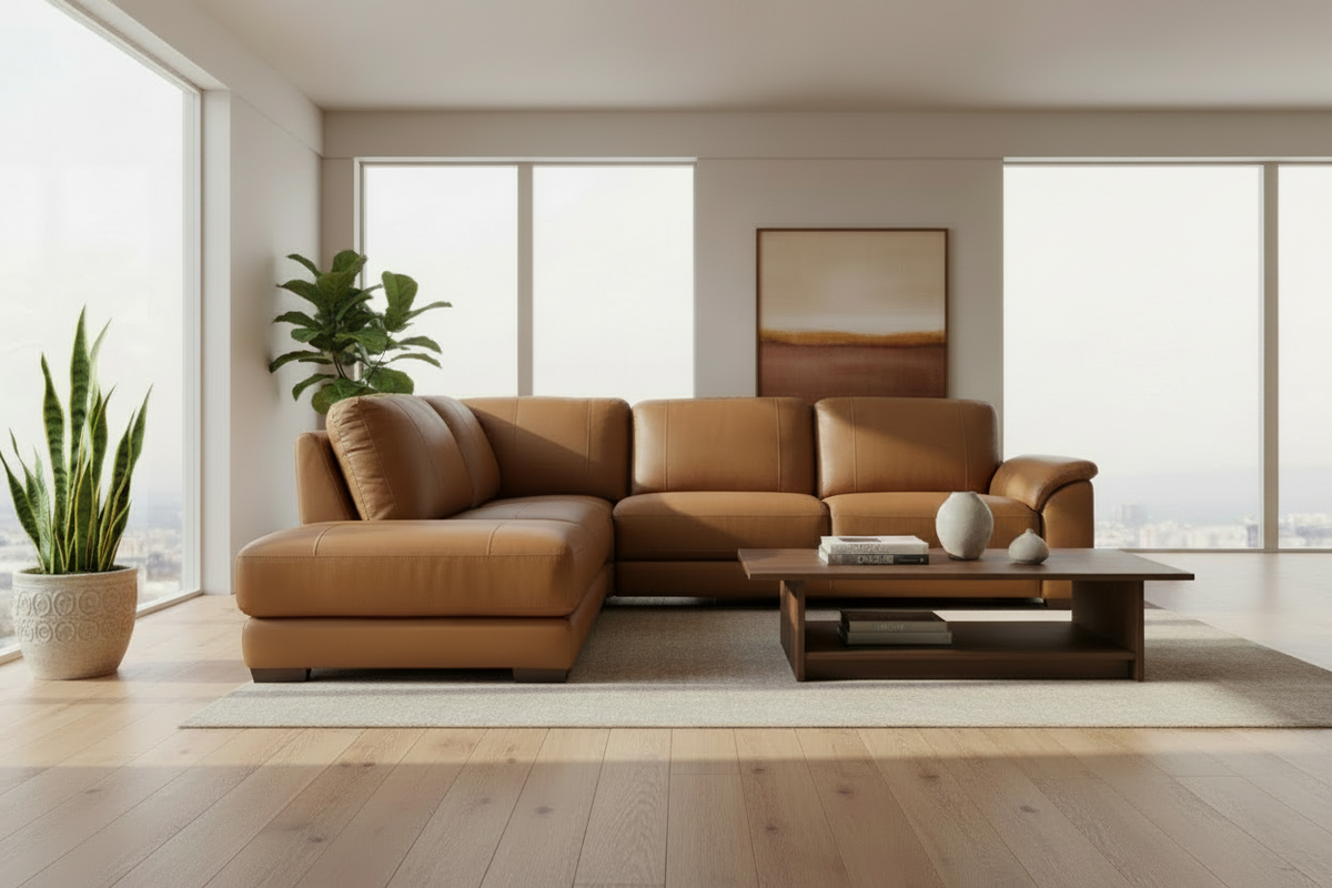 Liam 120" Cognac Top Grain Leather Sectional Sectionals HTL