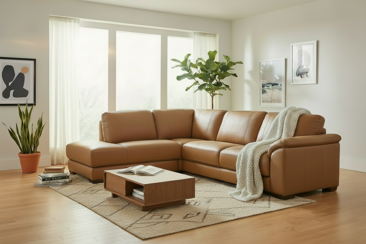 Liam 120" Cognac Top Grain Leather Sectional - MJM Furniture