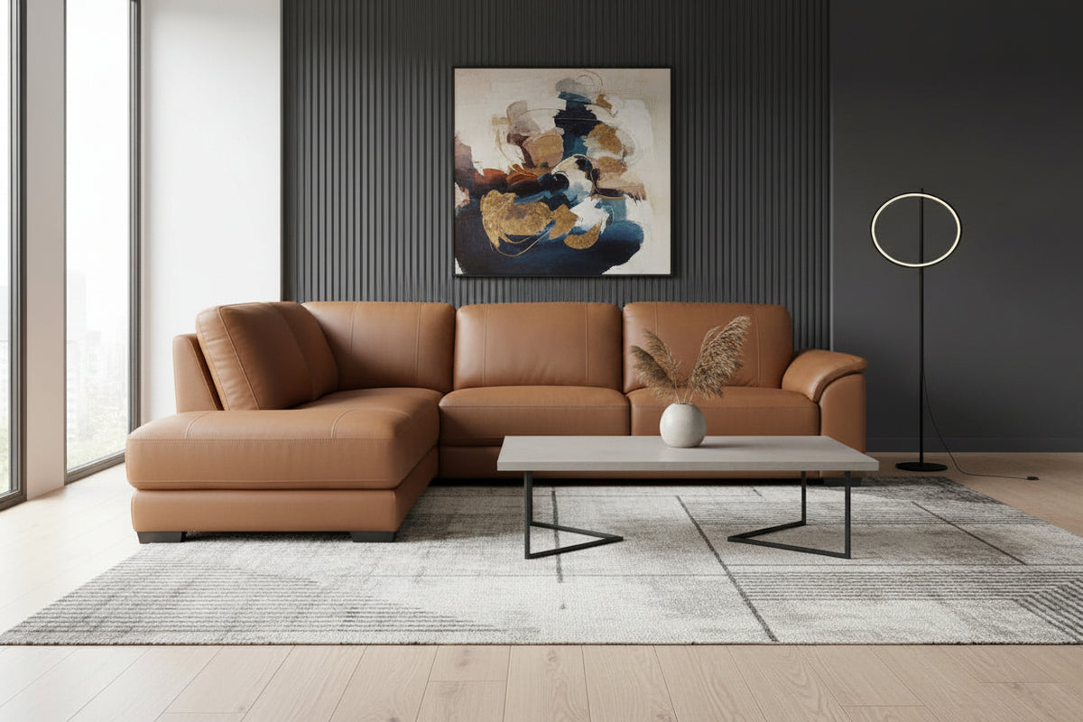 Liam Cognac Top Grain Leather Sectional - MJM Furniture