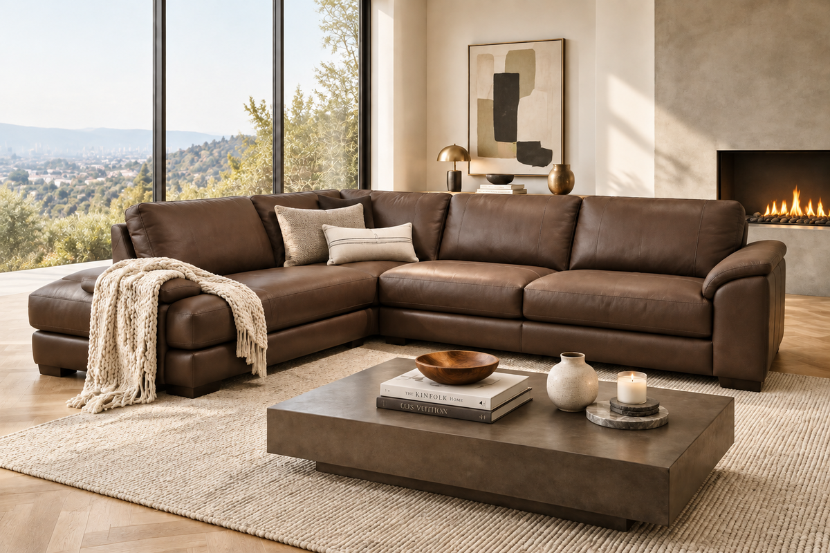 Liam 120" Brown Top Grain Leather Sectional Sectionals HTL