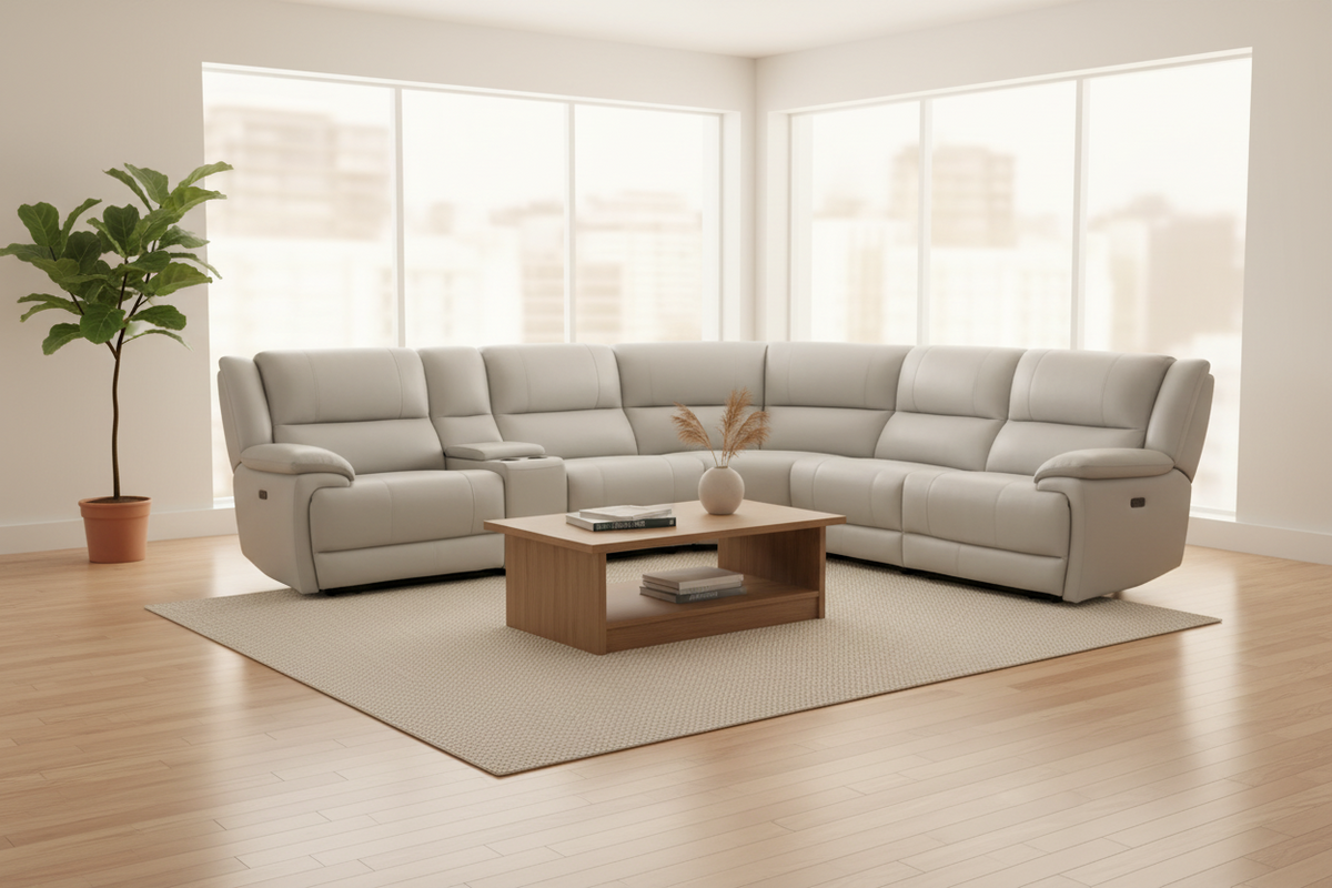 Callum Fog Leather Power Reclining Sectional - MJM Furniture