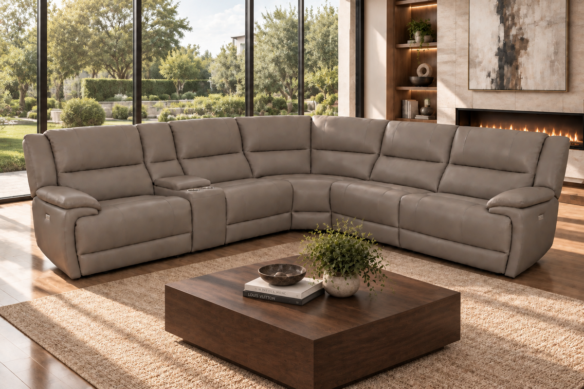 Callum Mocha Leather 129" Power Reclining Sectional Reclining Seating MAN