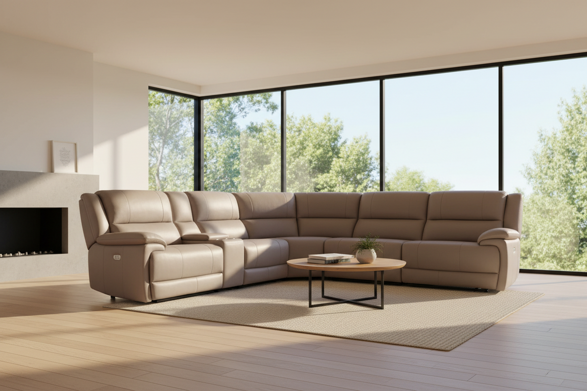 Callum Mocha Leather Power Reclining Sectional - MJM Furniture