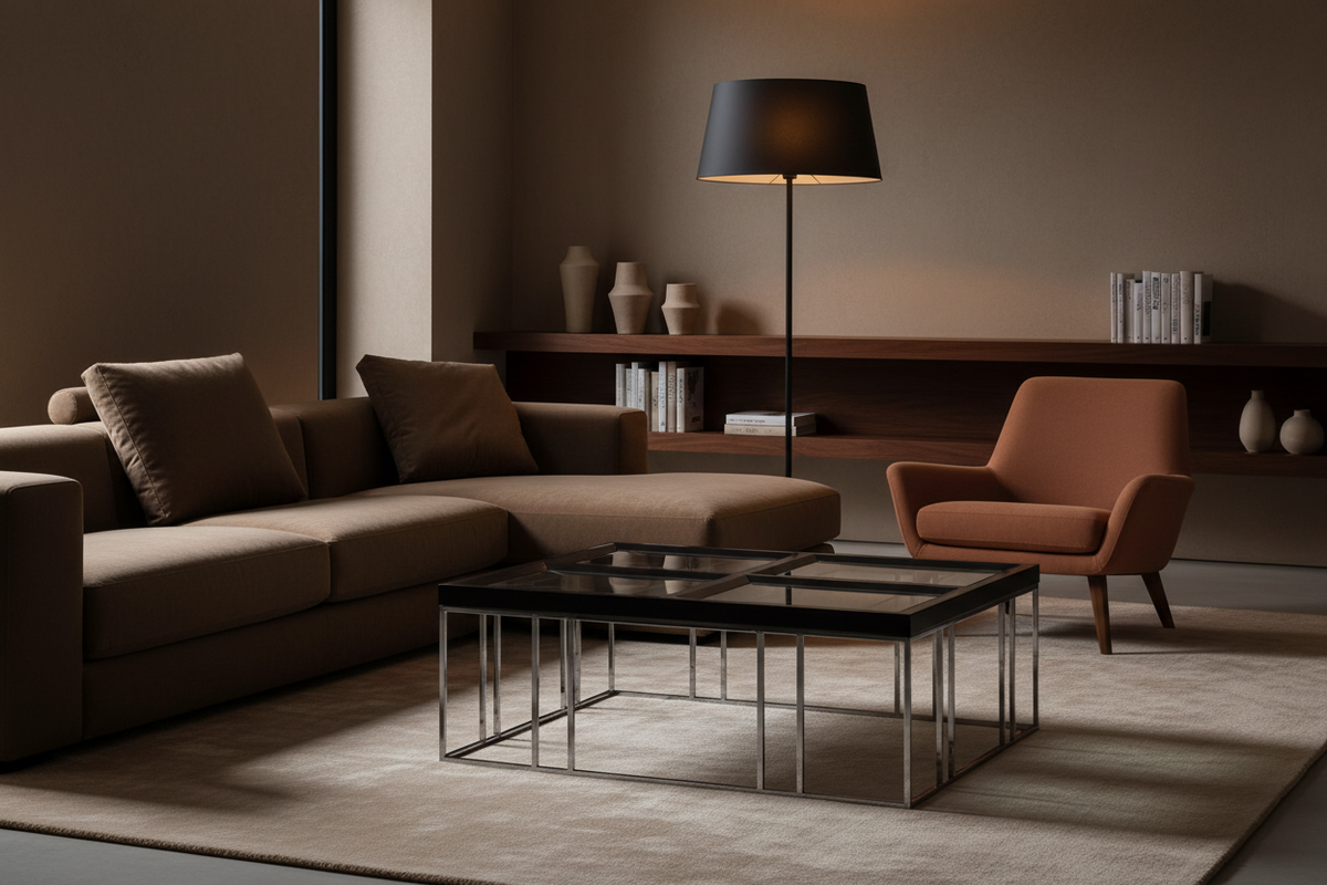 Carmela 48” Square Glossy Charcoal Coffee Table