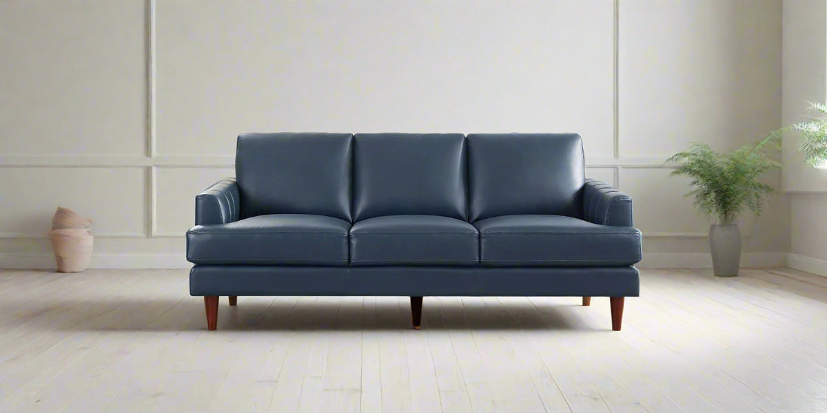 Cassia Navy Leather Sofa - MJM Furniture