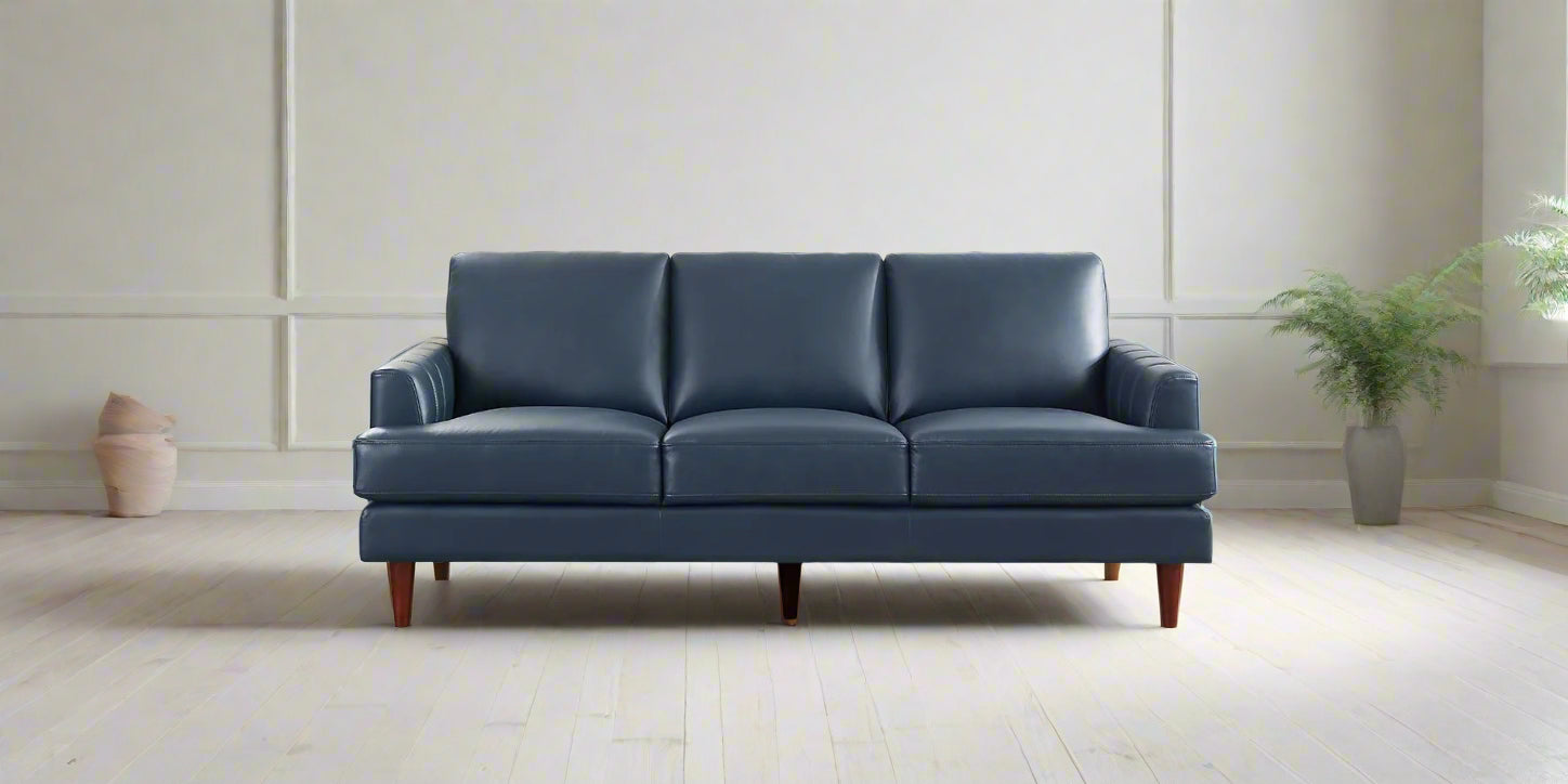 Cassia Navy Leather Sofa - MJM Furniture