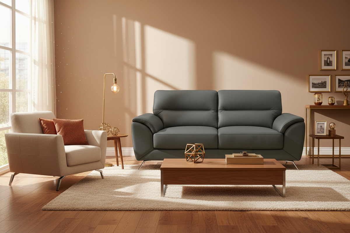 Celine Black Leather Sofa - MJM Furniture