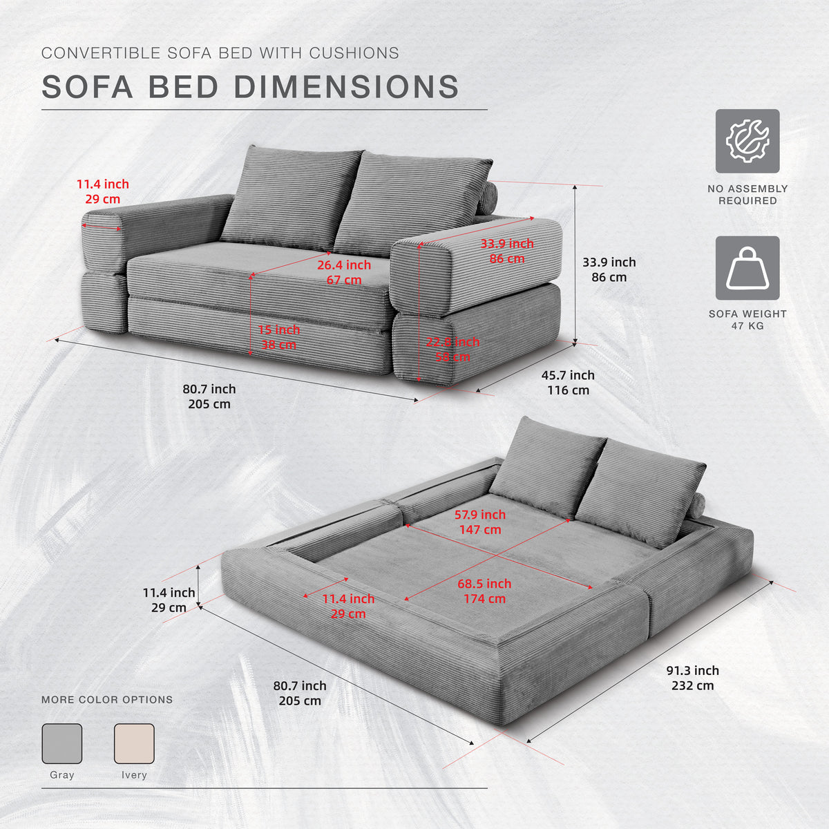 Convertible Light Gray Sofa Bed