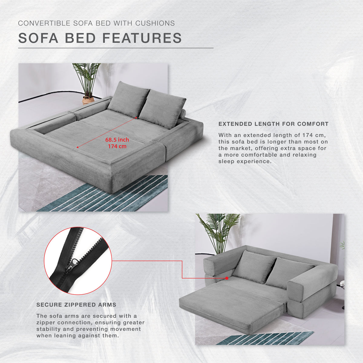 Convertible Light Gray Sofa Bed