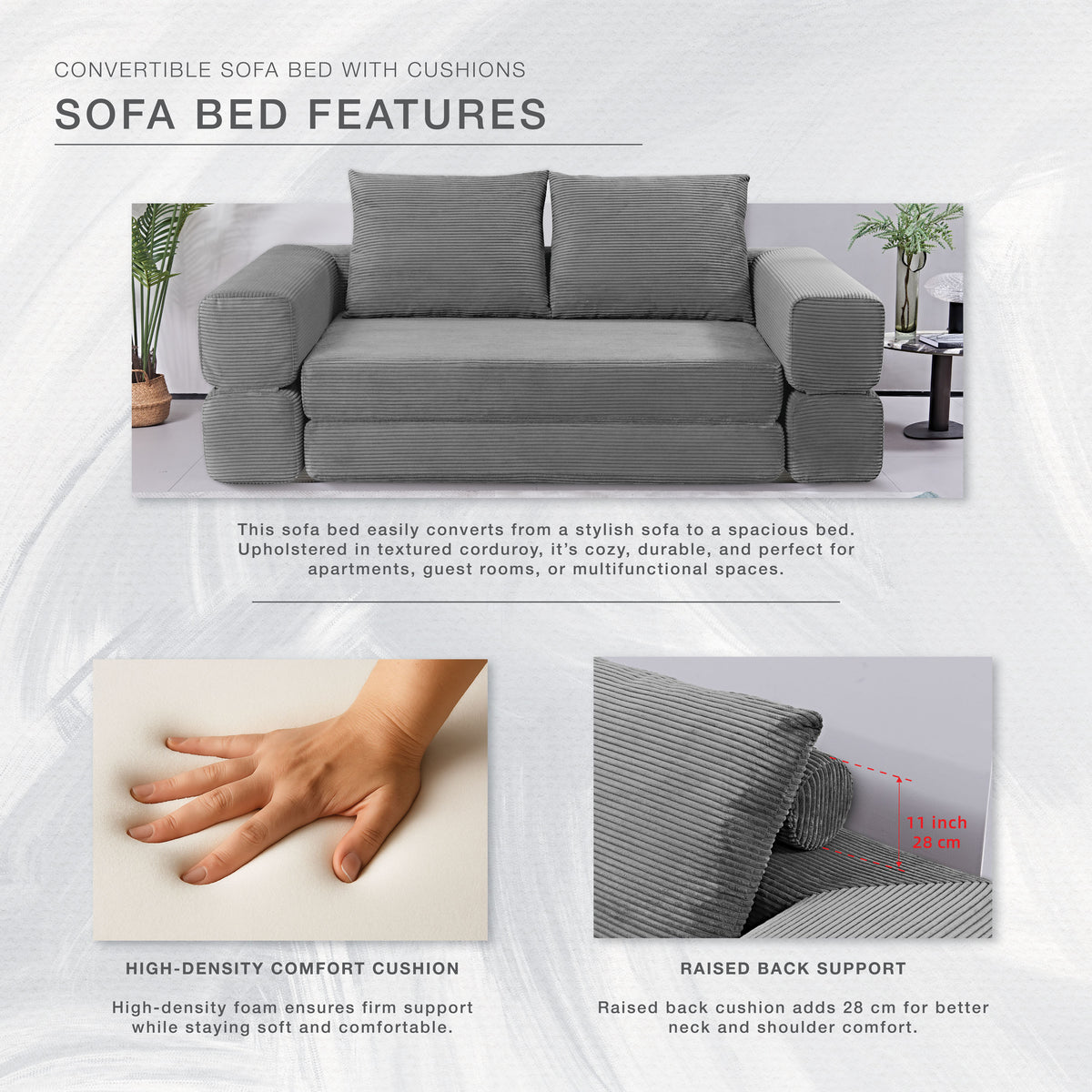 Convertible Light Gray Sofa Bed