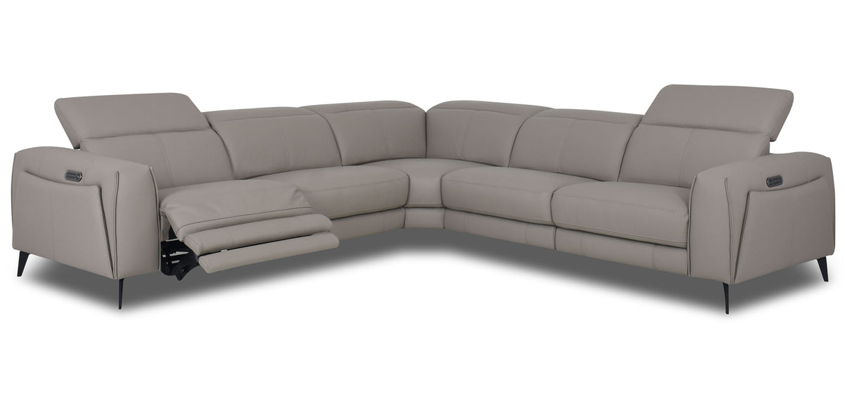 Emil Light Gray Leather 5 Piece Power Reclining Sectional - MJM Furniture