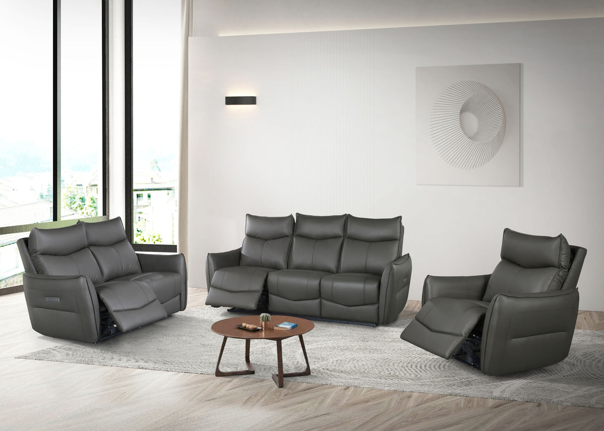 Olav Gray Leather Power Reclining Chair - MJM Furniture