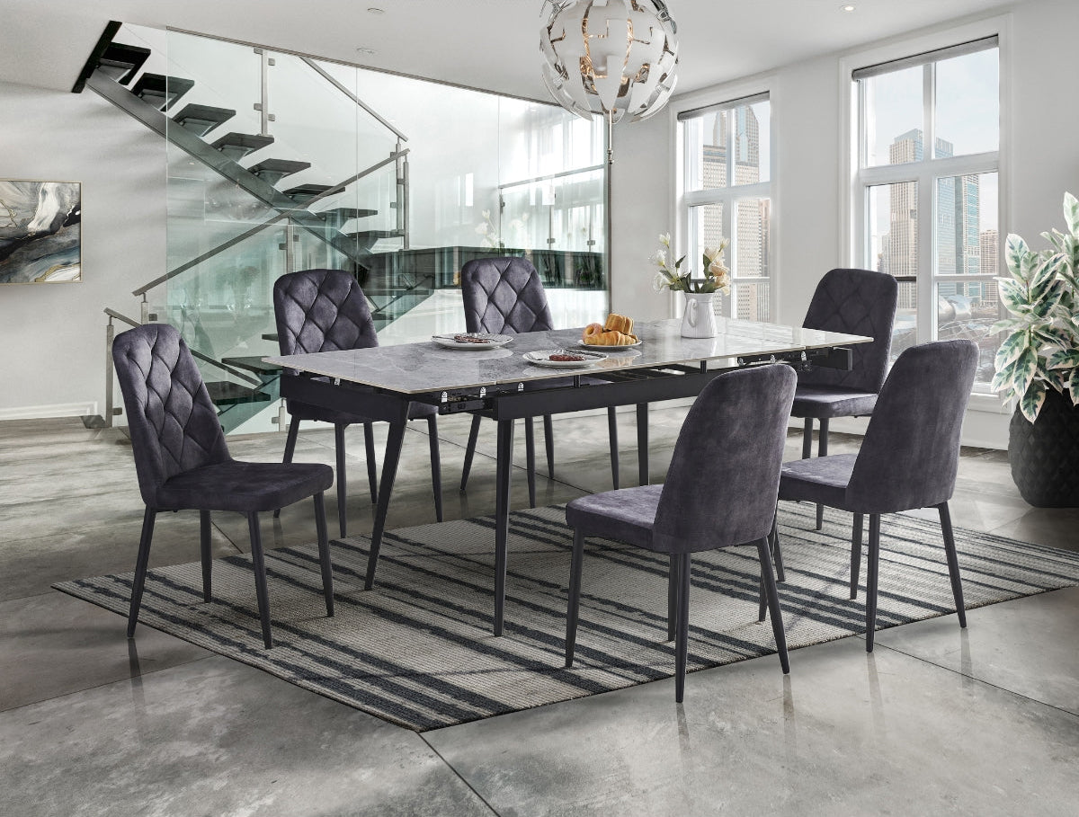 Gray Sintered Stone Extendable Dining Table