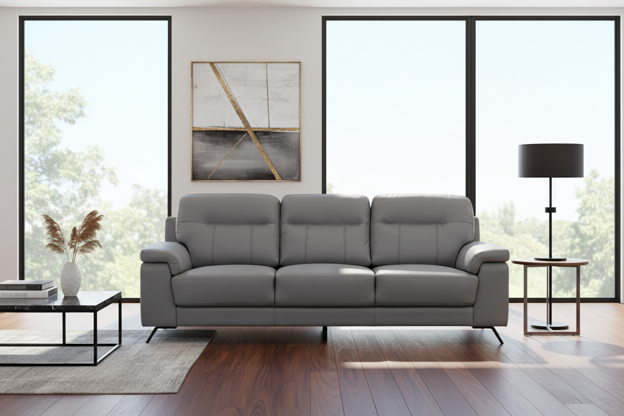 Haus Gray Leather Sofa - MJM Furniture