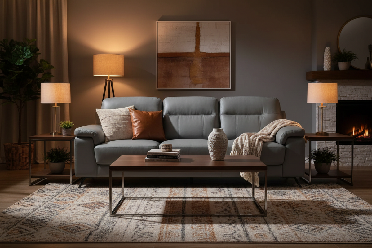 Haus Gray Leather Sofa - MJM Furniture