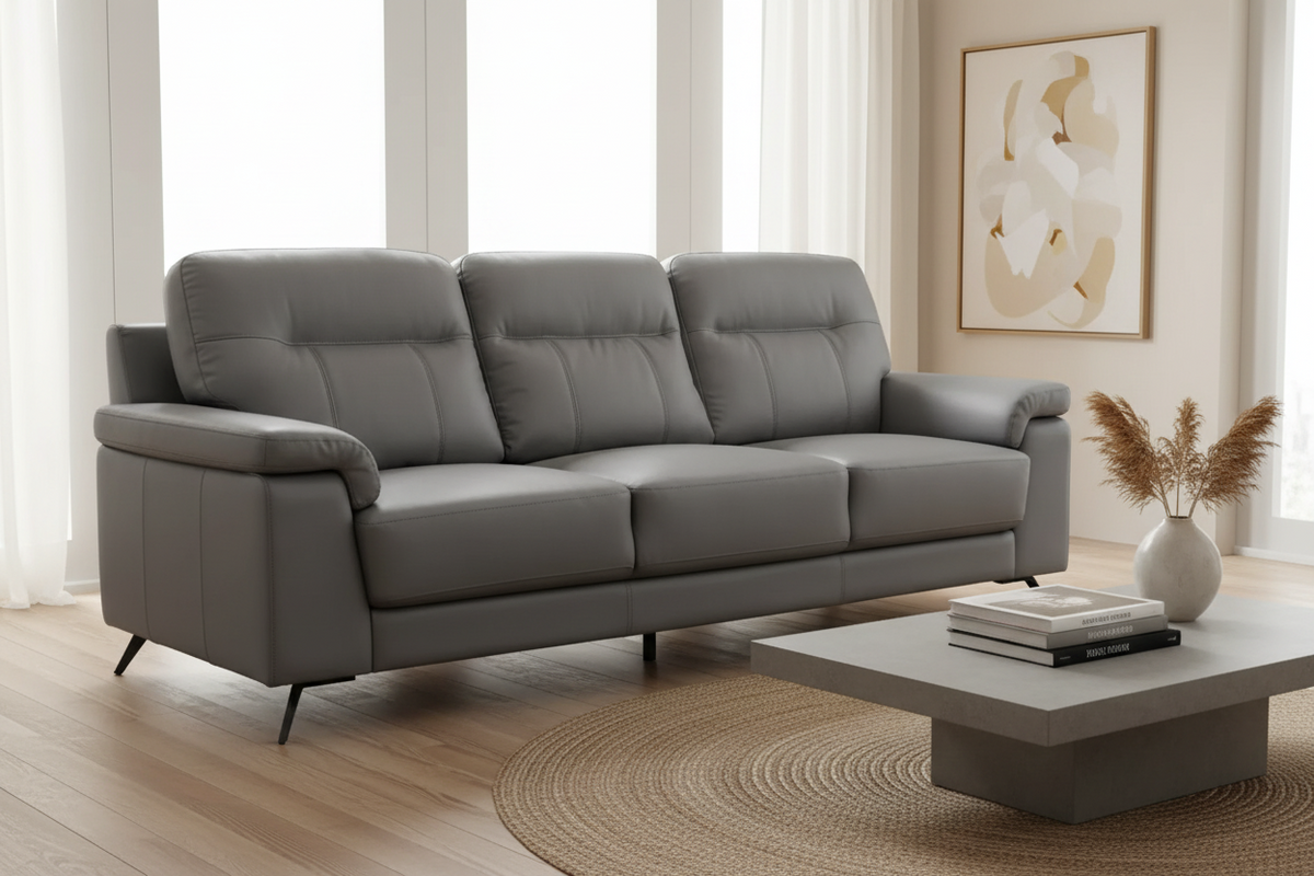 Haus 88” Dark Gray Leather Sofa - MJM Furniture