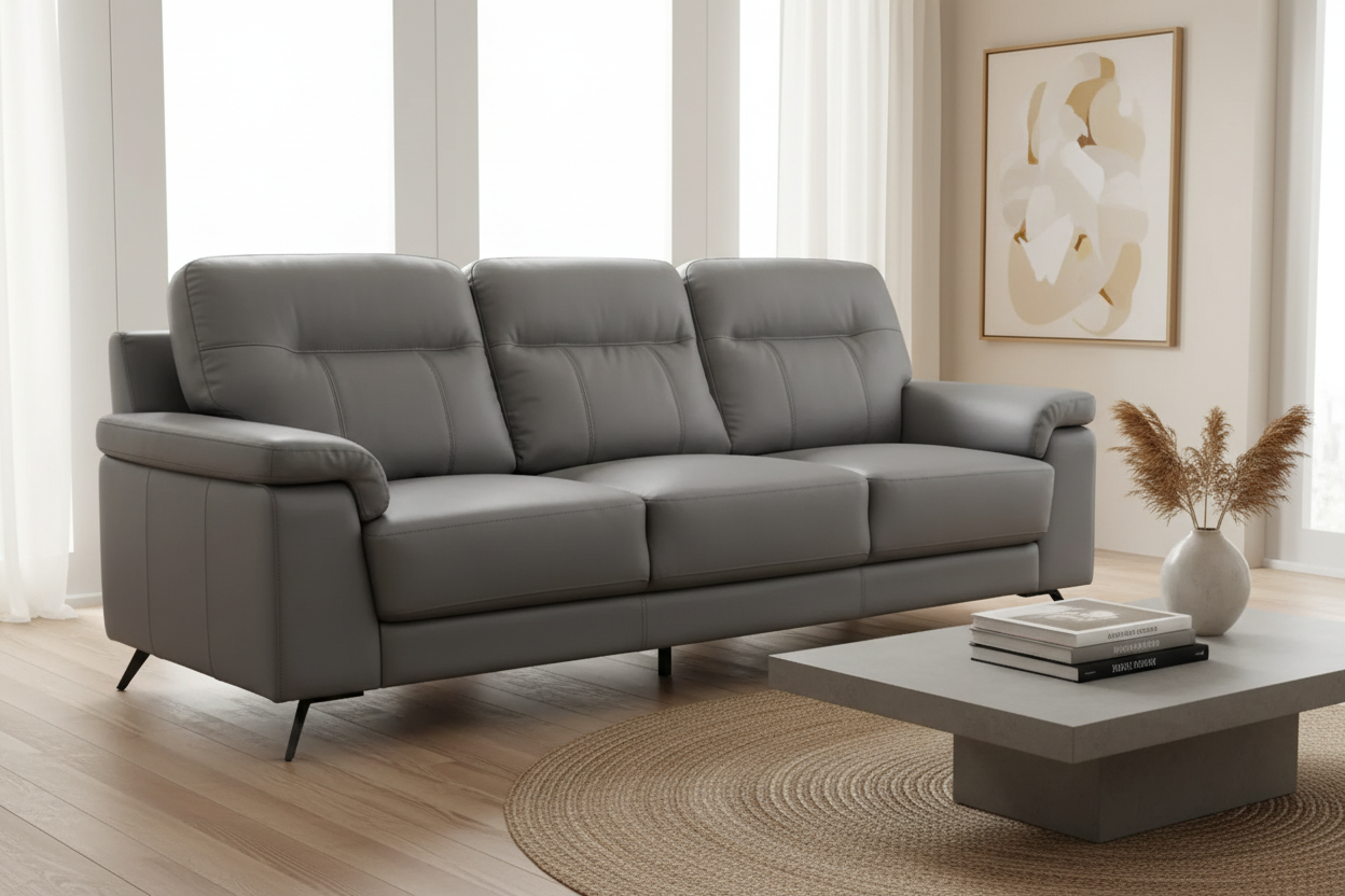 Haus 88” Dark Gray Leather Sofa - MJM Furniture